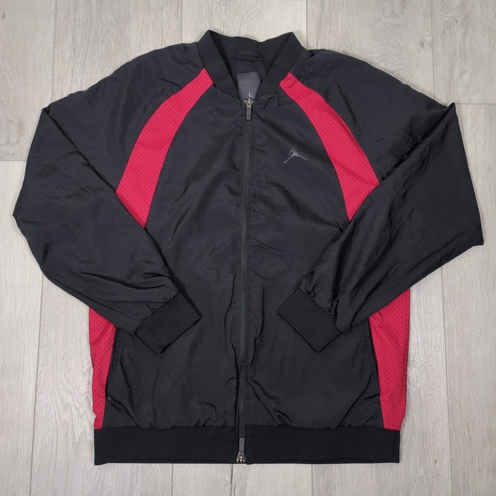 Jordan Track Jacket Mens Large Black Red Windbreaker Full Zip Pockets Mesh Panel
